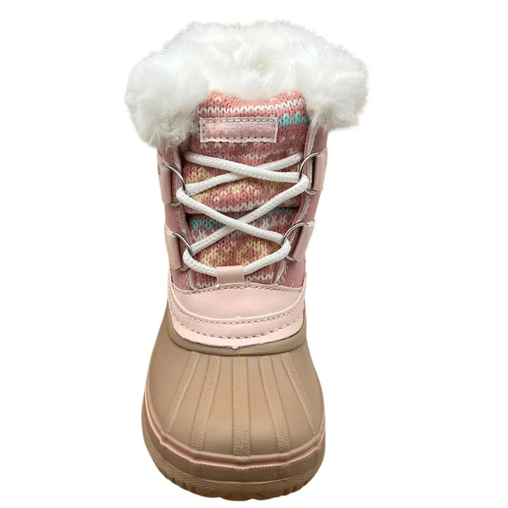 London Fog Toddler Girls Mid-Calf Snow Boots Size 9 Pink-Tan Faux Fur Waterproof